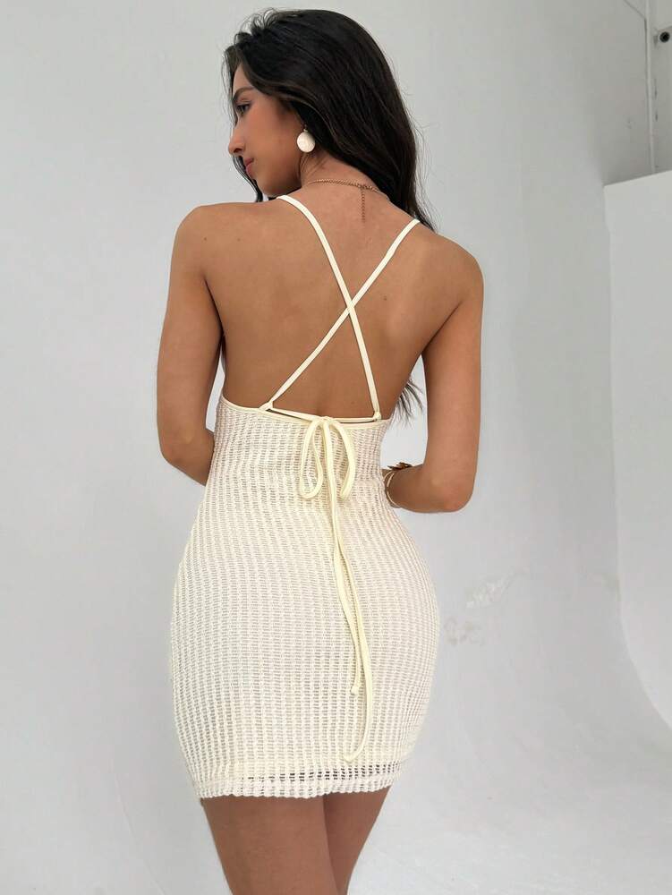 Women's Starfish Applique Mini Dress With Ruffle Straps Open Back Crochet Fabric Summer Outfit Vacation Boho Tropical Beachwear Style