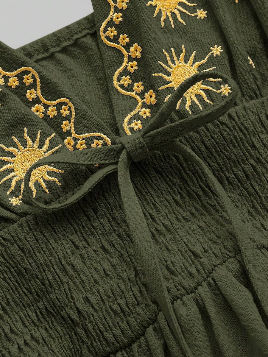 Women's Star Embroidered A Line Dress Spaghetti Strap Fairycore Renaissance Holiday Outfit Casual Vacation Romantic Sundress For Women