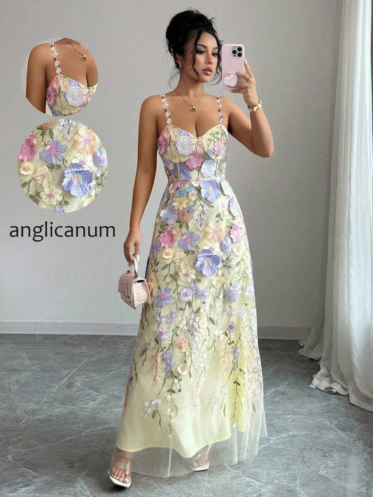 Women's Embroidered Waist Dress Elegant Summer Outfit For Banquet Party Evening Formal Vacation Clothing Fashion Casual Sundress Chic