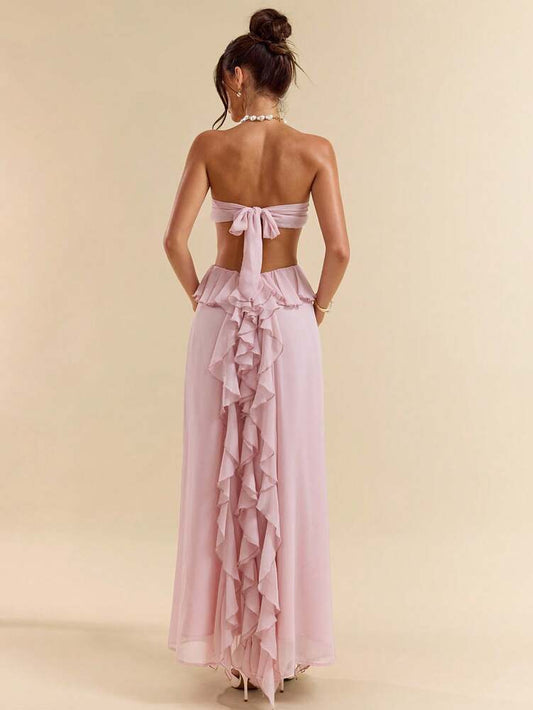 Women's Pink Lace Corset Maxi Dress Suspender Style Elegant Summer Outfit Vacation Party Bridesmaid Music Festival Holiday Sundress