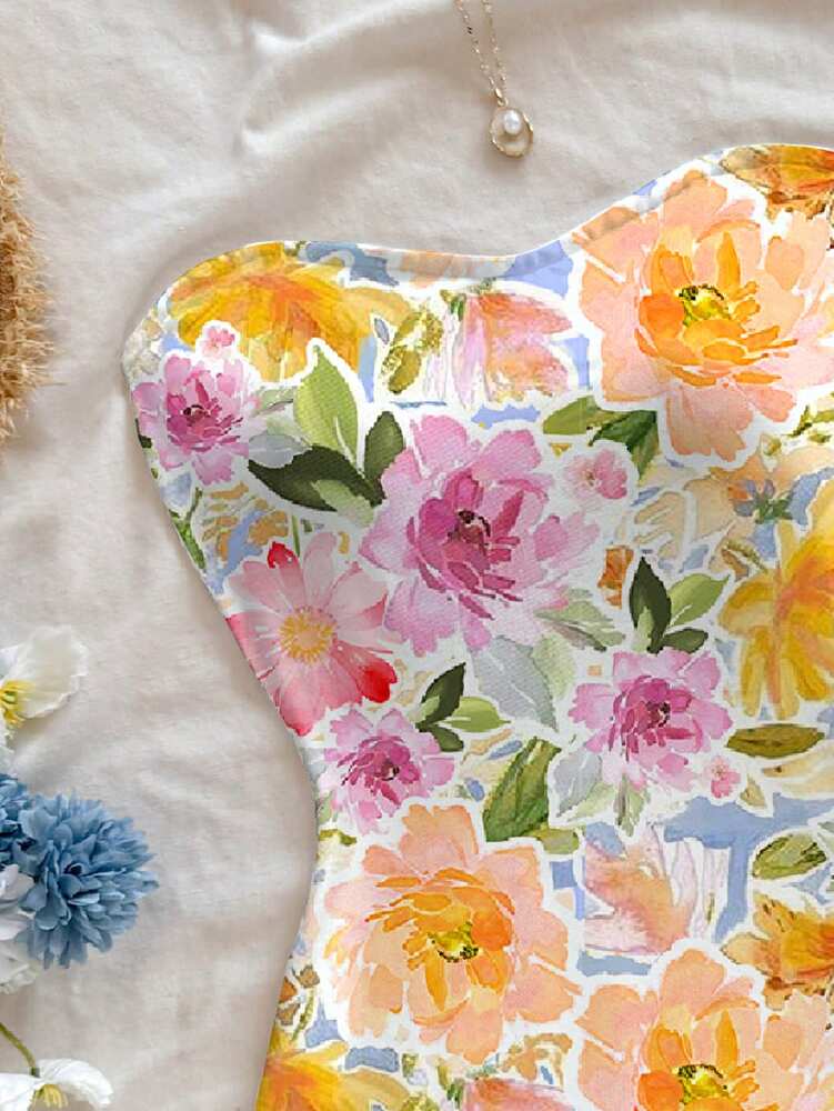 Women's Floral Print Bandeau Mini Dress Elegant Casual Vacation Outfit Chic Summer Sundress Romantic Beachwear Party Clothing For Women