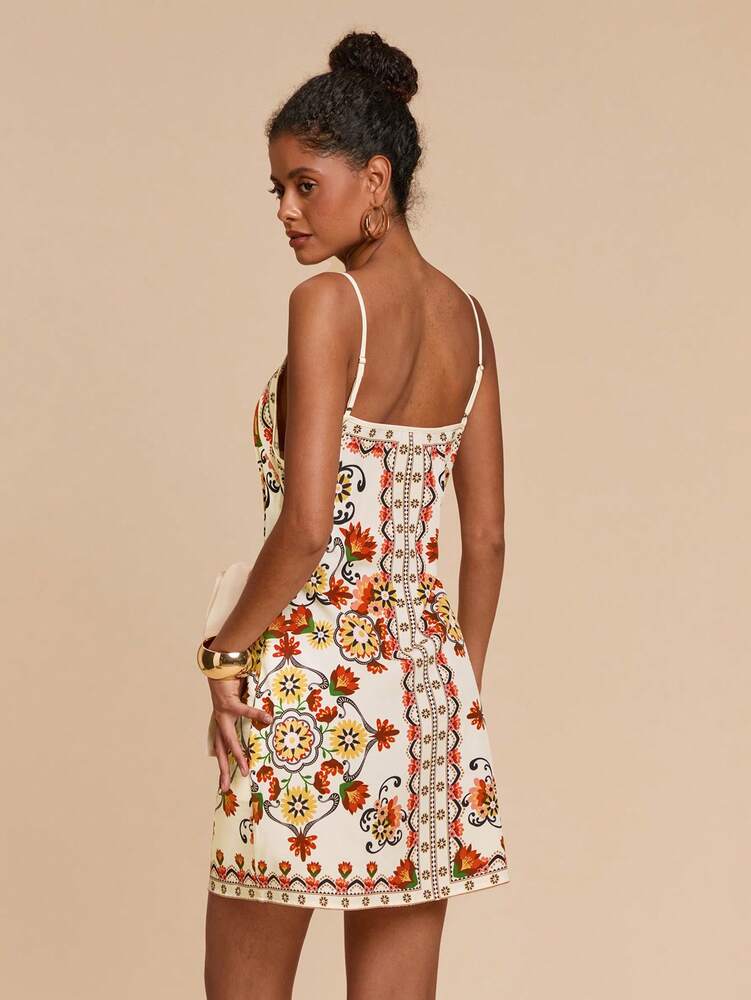 Women's Bohemian Print Bow Knot Wrap Dress Vacation Beach Party Outfit Black Parrot Cherry Blossom Tropical Summer Sundress Casual Wear