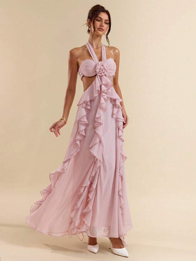 Women's Pink Lace Corset Maxi Dress Suspender Style Elegant Summer Outfit Vacation Party Bridesmaid Music Festival Holiday Sundress