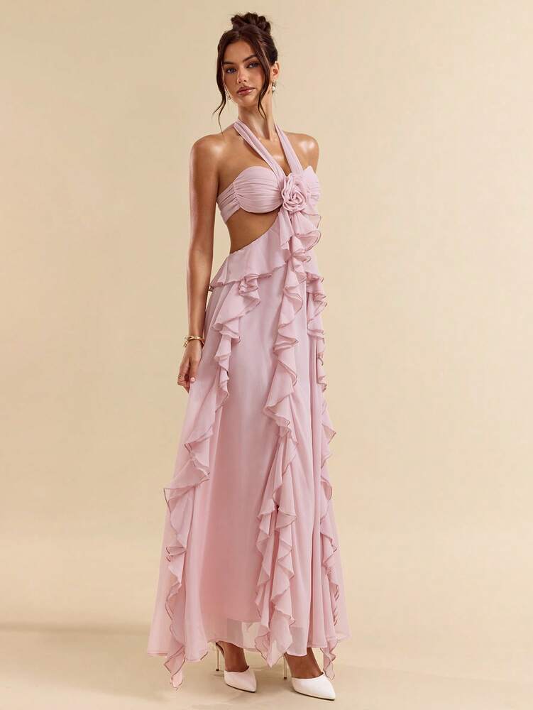 Women's Pink Lace Corset Maxi Dress Suspender Style Elegant Summer Outfit Vacation Party Bridesmaid Music Festival Holiday Sundress
