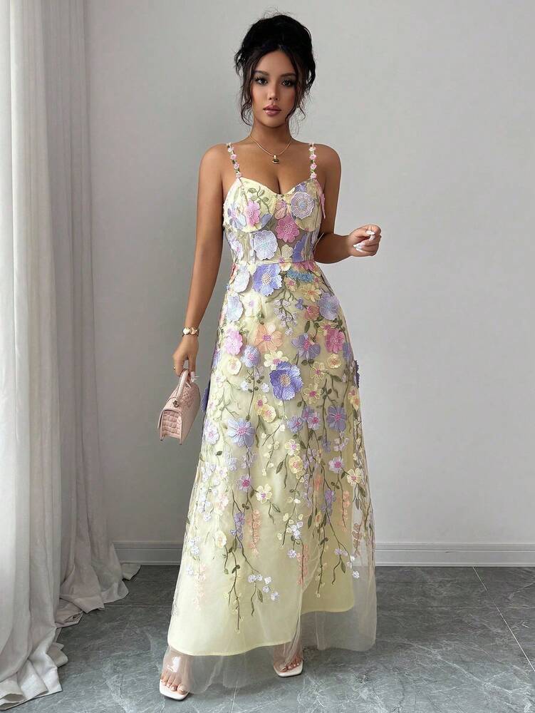 Women's Embroidered Waist Dress Elegant Summer Outfit For Banquet Party Evening Formal Vacation Clothing Fashion Casual Sundress Chic