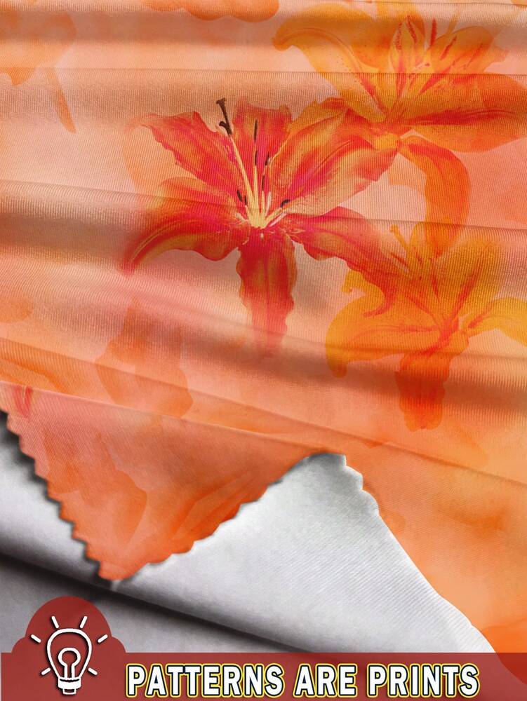 Women's Orange Floral Print Draped Neck Cami Mini Dress Elegant Casual Outfit Summer Vacation Bohemian Style Chic Party Sundress