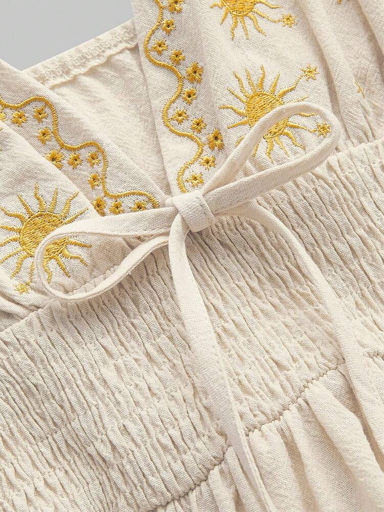 Women's Star Embroidered A Line Dress Spaghetti Strap Fairycore Renaissance Holiday Outfit Casual Vacation Romantic Sundress For Women