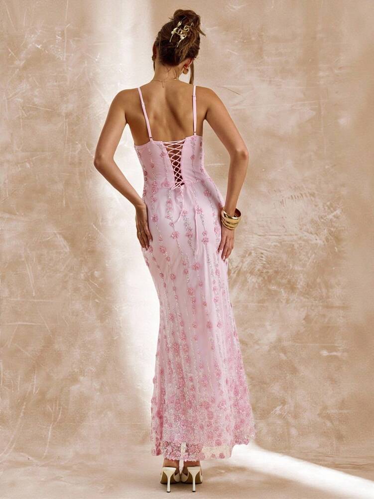 Women's Pink Sequin Spaghetti Strap Long Dress Elegant Summer Outfit Vacation Party Birthday Wedding Guest Sundress Beach Holiday Wear