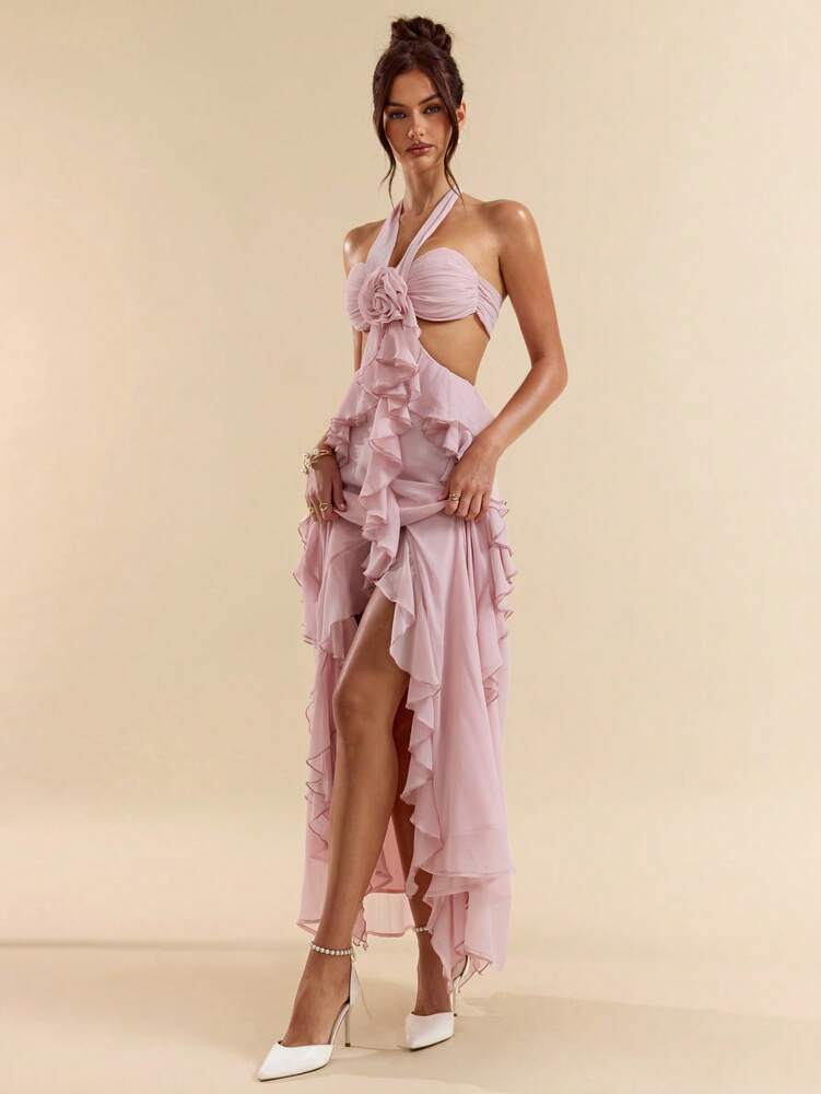 Women's Pink Lace Corset Maxi Dress Suspender Style Elegant Summer Outfit Vacation Party Bridesmaid Music Festival Holiday Sundress