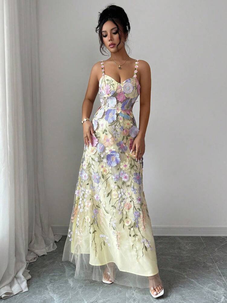 Women's Embroidered Waist Dress Elegant Summer Outfit For Banquet Party Evening Formal Vacation Clothing Fashion Casual Sundress Chic
