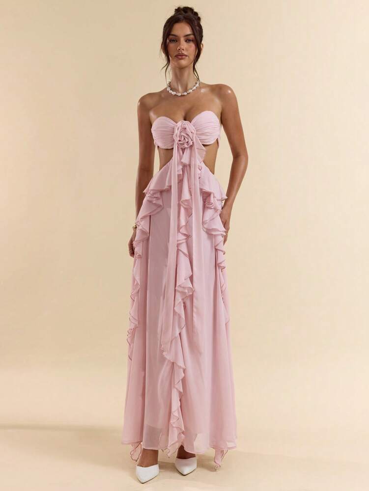 Women's Pink Lace Corset Maxi Dress Suspender Style Elegant Summer Outfit Vacation Party Bridesmaid Music Festival Holiday Sundress