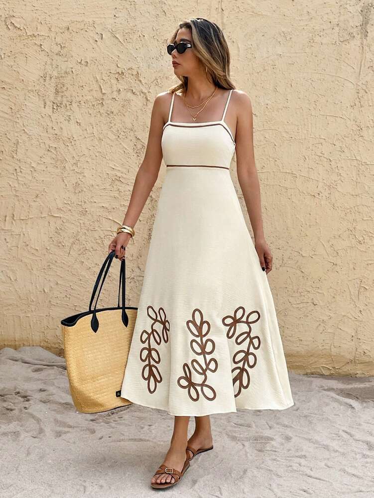 Women's Leaf Embroidered Vacation Dress Elegant Summer Outfit Casual Bohemian Style Sundress Romantic Beach Party Clothing For Women