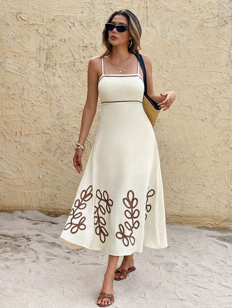 Women's Leaf Embroidered Vacation Dress Elegant Summer Outfit Casual Bohemian Style Sundress Romantic Beach Party Clothing For Women